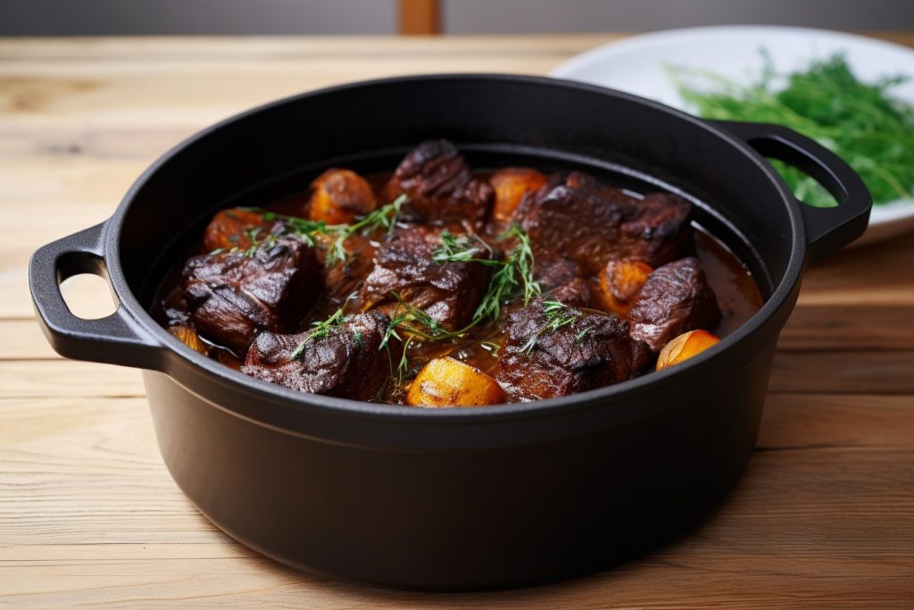 Red Wine Braised Short Rib in Overmont 2-in-1 Cast Iron Dutch Oven