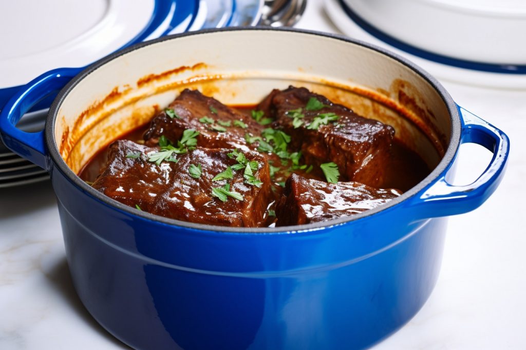 Red Wine Braised Short Ribs in Bruntmor Dutch Oven