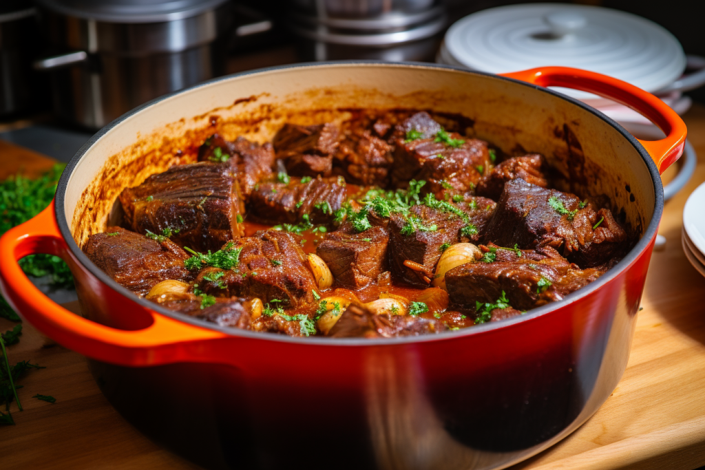 Red Wine Braised Short Ribs in Le Creuset Dutch Oven