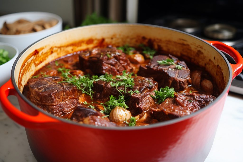 cooking Red Wine Braised Short Rib in Lodge Dutch Oven