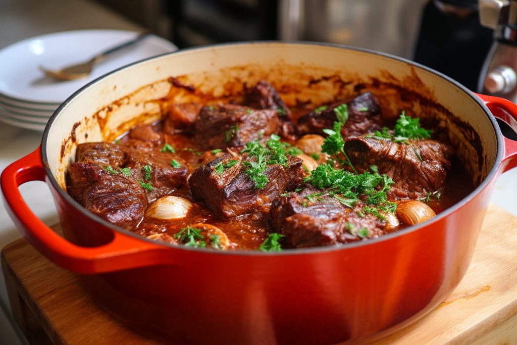 Red Wine Braised Short Ribs in Mueller DuraCast Dutch Oven