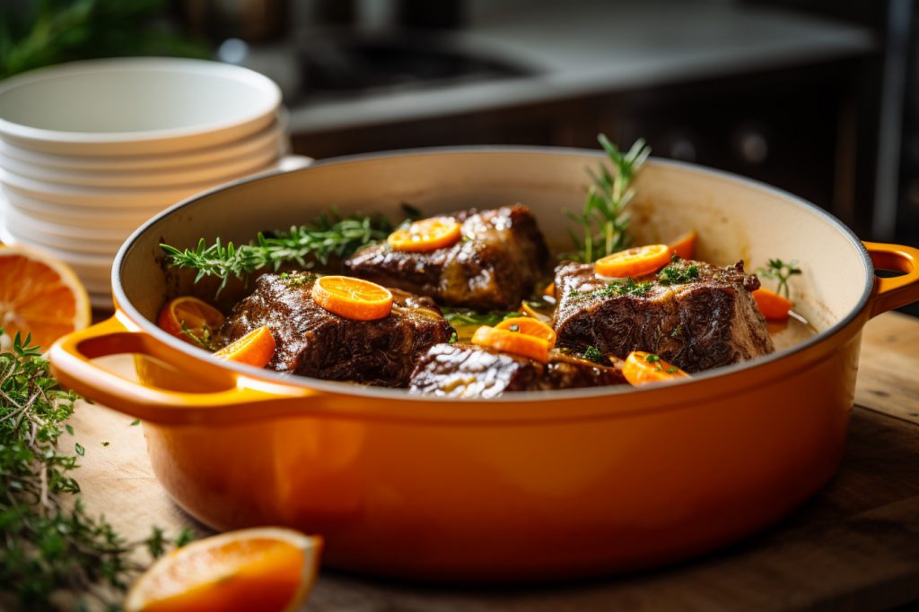 Red Wine Braised Short Ribs in Crock Pot Dutch Oven