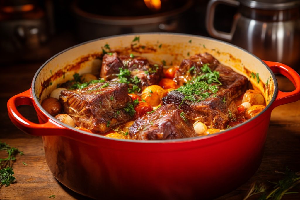 Red Wine Braised Short Ribs in Food Network Dutch Oven