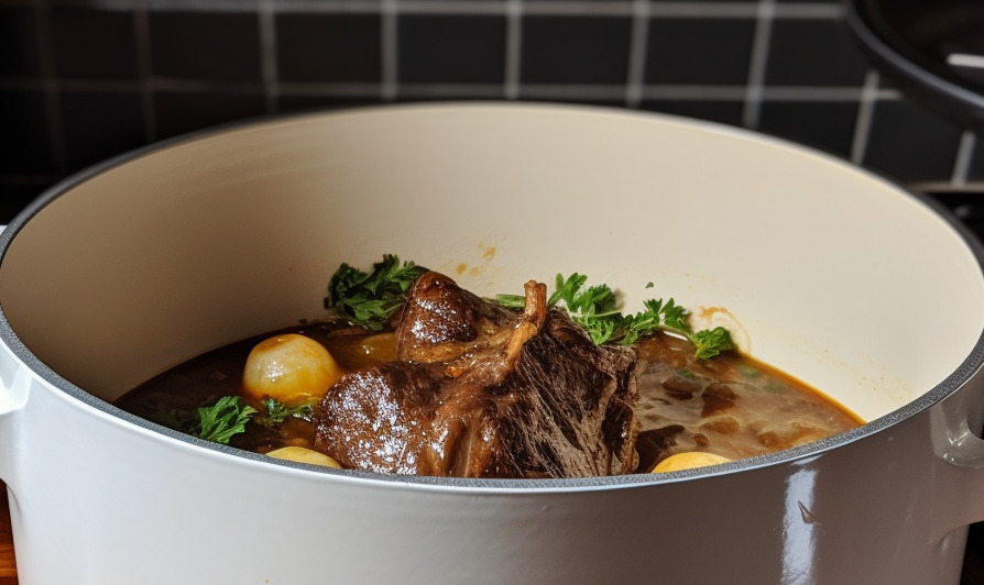 Red Wine Braised Short Ribs in Caraway Dutch Oven