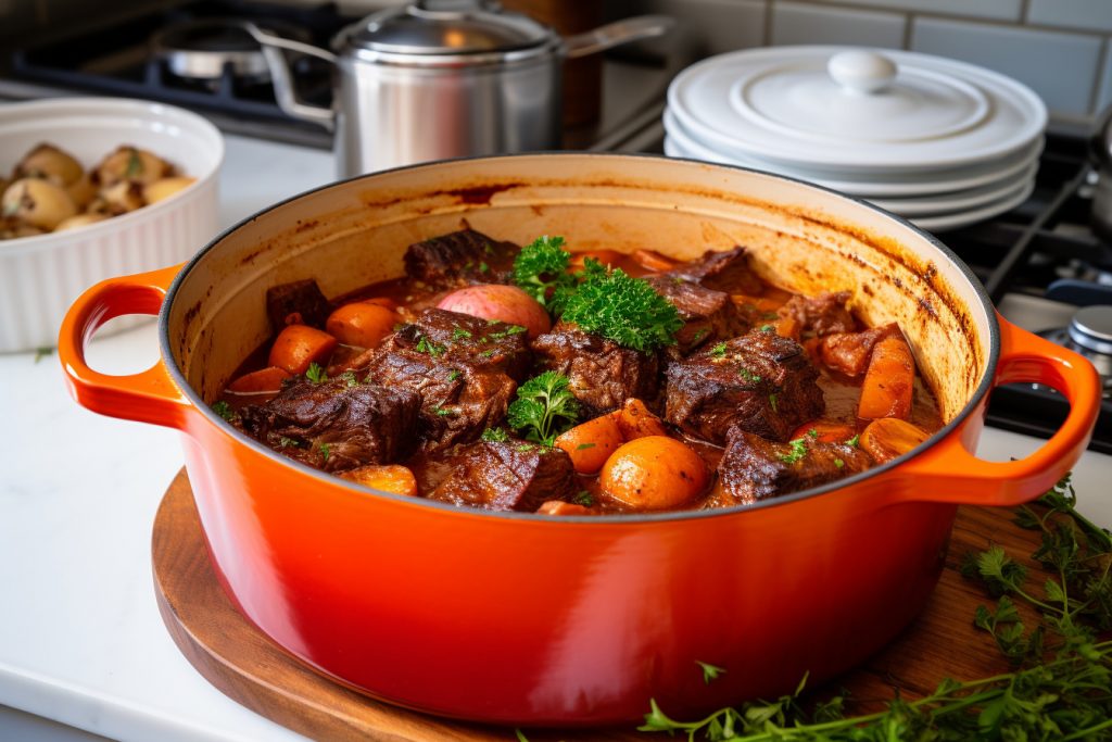cooked Red Wine Braised Short Rib in Cuisinart Dutch Oven