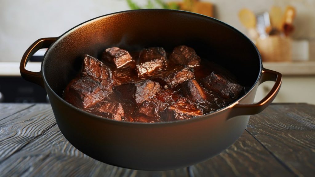 browning of short ribs in Smithey Dutch Oven