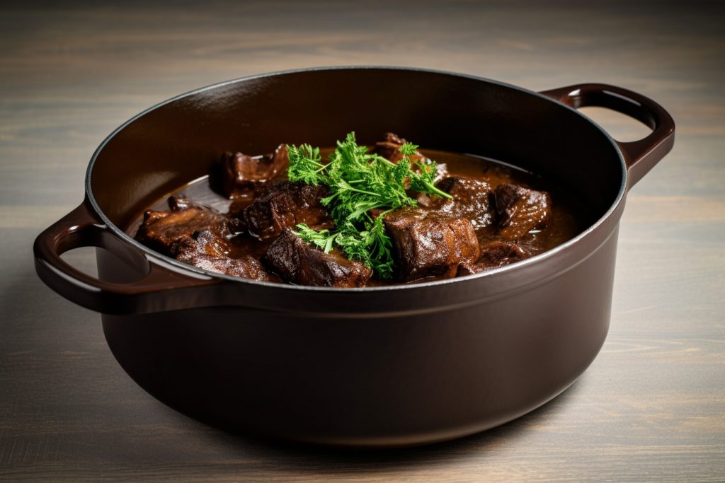 cooking braised short ribs in Smithey Dutch Oven