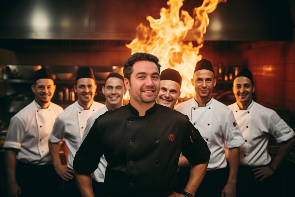 Chef Bradley Thompson and his team in his restaurant