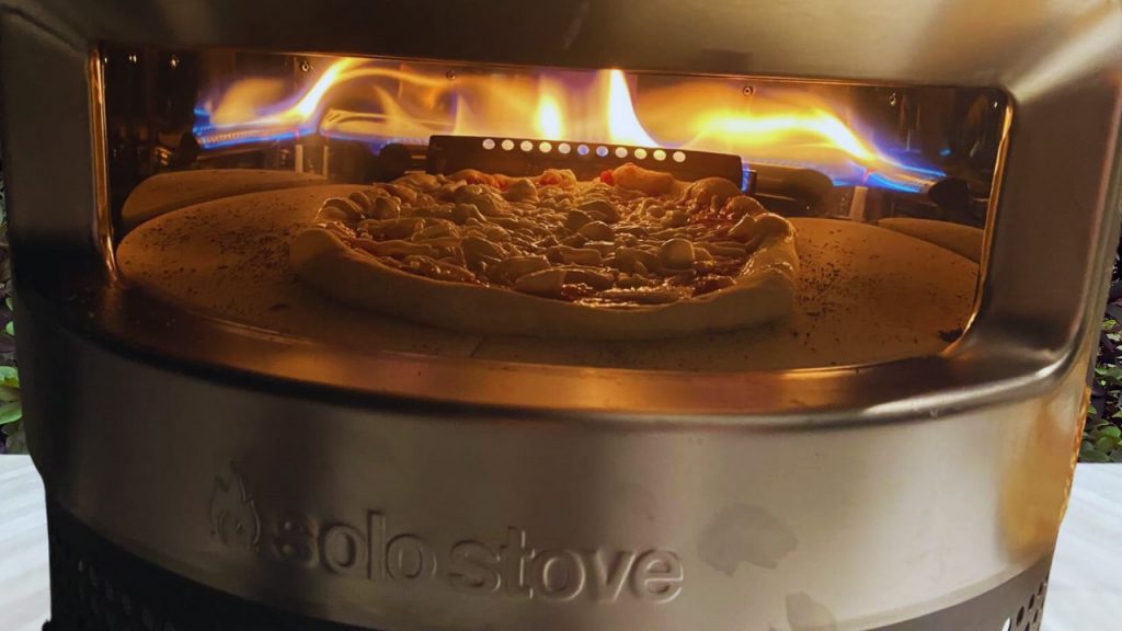 baking pizza in Solo Stove Pi Prime Pizza Oven