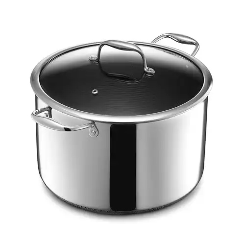 HexClad Hybrid Nonstick 10-Quart Stockpot with Tempered Glass Lid, Dishwasher Safe, Induction Ready, Compatible with All Cooktops