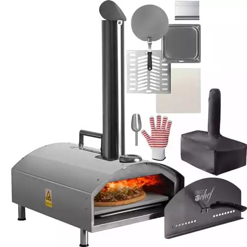 Deco Chef 13" Wood Pellet Outdoor Pizza Oven and BBQ, Portable, includes Pizza Stone, Peel, Scraper, Scoop, Slotted Grill, built with 3-Layer Stainless Steel