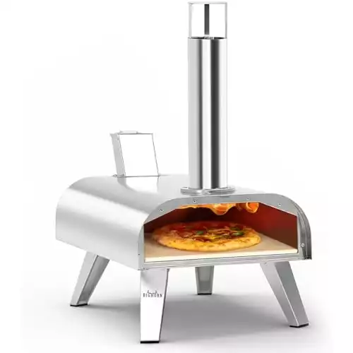 BIG HORN OUTDOORS Pizza Ovens Wood Pellet 12 Pizza Oven Cooking Pizza Maker Portable Stainless Steel Pizza Grill, Silver Portable Party use